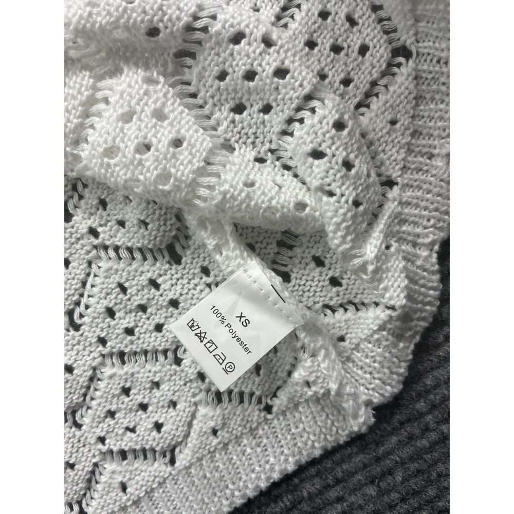 Women's Crochet 2 PC Beach Swim Coverup Set Short Sleeve & Shorts Sexy White XS - Picture 10 of 13